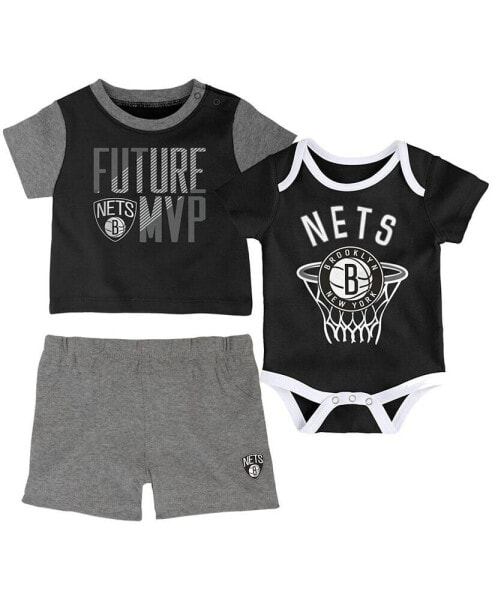 Infant Boys and Girls Black Brooklyn Nets Putting Up Numbers Bodysuit T-Shirt and Shorts Set