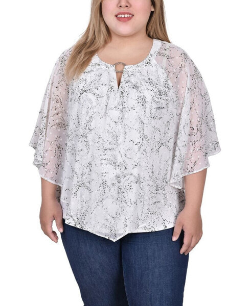 Plus Size Chiffon Poncho Top with Ring