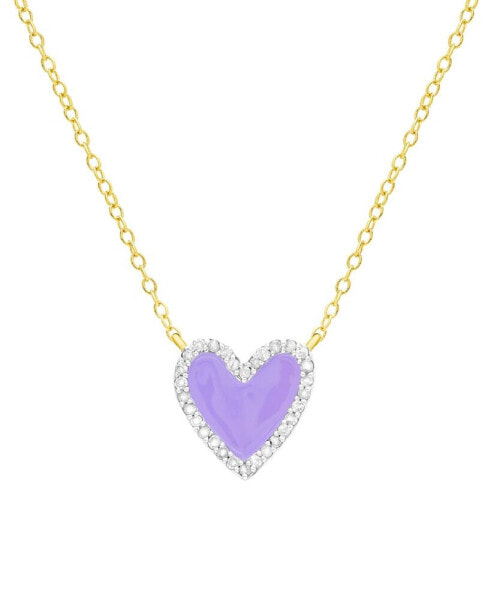 Diamond Purple Enamel Heart "Loved" 18" Pendant Necklace (1/8 ct. t.w.) in 14k Gold-Plated Sterling Silver