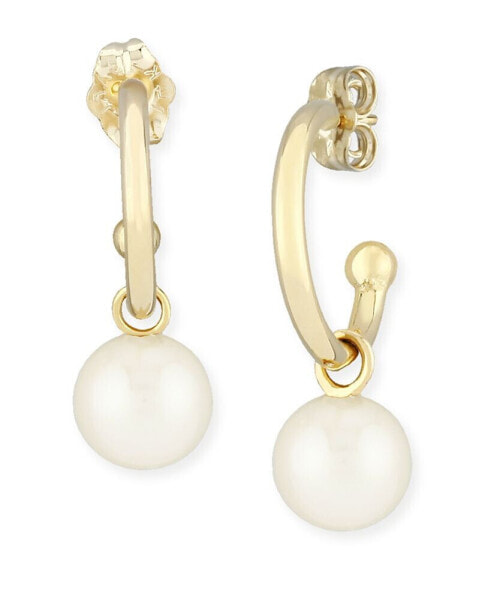 Серьги Macy's Pearl  Hoop (6 mm) 14k Yellow Gold