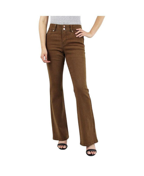 Women's Mocha Two Button Tummy Control Bootcut with Front & Back Pocket Detail Jeans