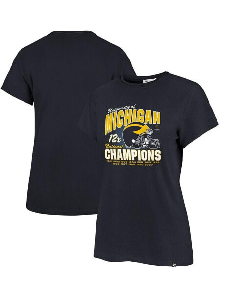 Women's Navy Distressed Michigan Wolverines 12-Time Football National Champions Frankie T-shirt