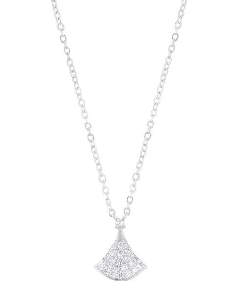 Silver Adjustable Cubic Zirconia Pave Leaf Pendant Necklace