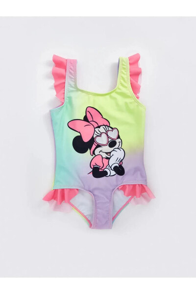 LCW baby Kare Yaka Minnie Mouse Baskılı Kız Bebek Mayo