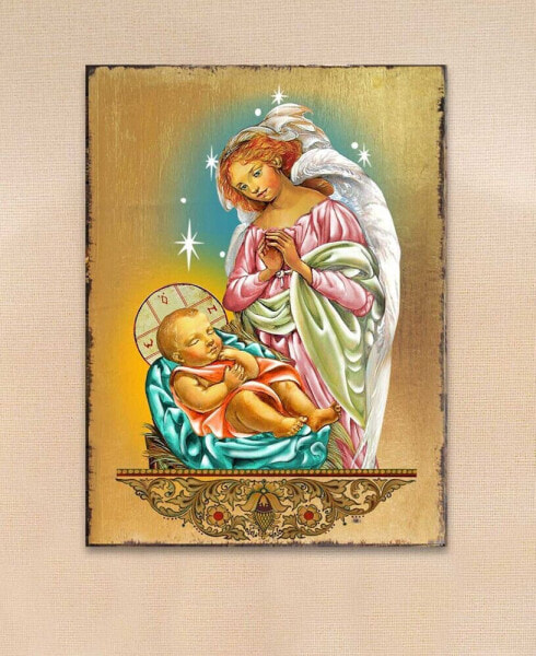 Icon Blessing Angel with Child Wall Art on Wood 16"