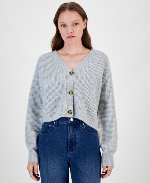 Juniors' V-Neck Cropped Cardigan