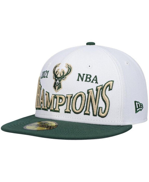 Men's White, Hunter Green Milwaukee Bucks Arch Champs 59Fifty Fitted Hat