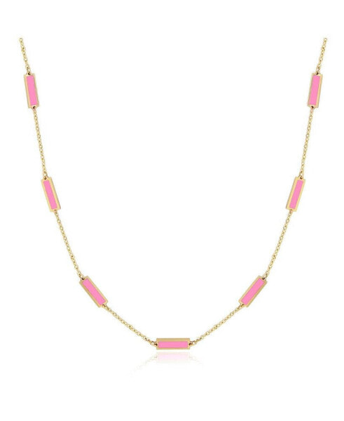 Bubblegum Pink Bar Chain Necklace 14K Gold