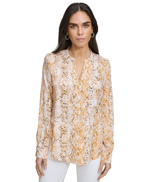 Women's Printed Chest-Pocket Blouse