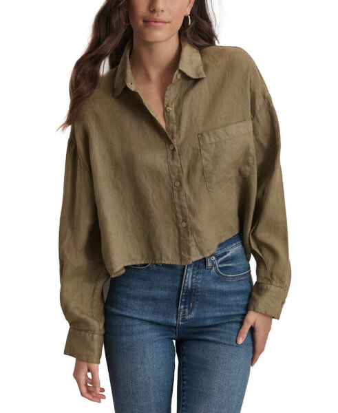 Women's Oversized Cropped Button-Front Shirt