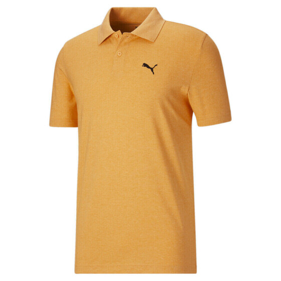 Puma Essentials Heather Small Logo Short Sleeve Polo Shirt Mens Yellow Casual 67