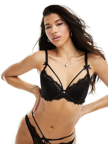 Boux Avenue Valentines Yonnia sexy eyelash lace balconette bra in black