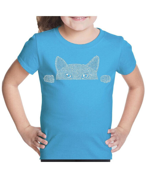 Big Girl's Word Art T-shirt - Peeking Cat