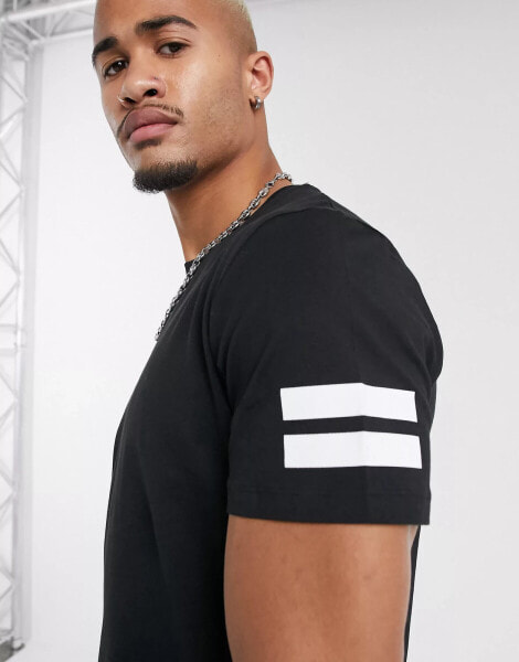 Футболка Jack & Jones Black  with Striped Sleeves