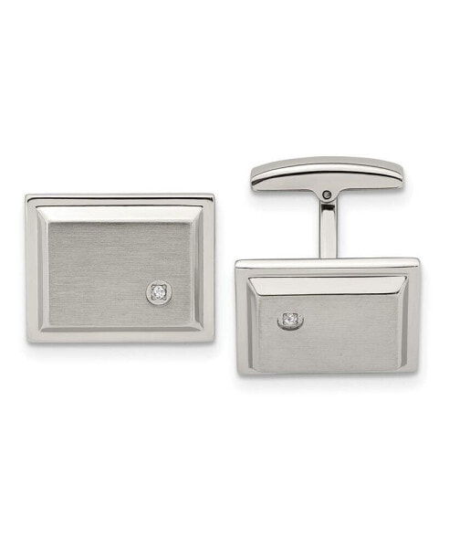 Stainless Steel Brushed and Polished CZ Rectangle Cufflinks