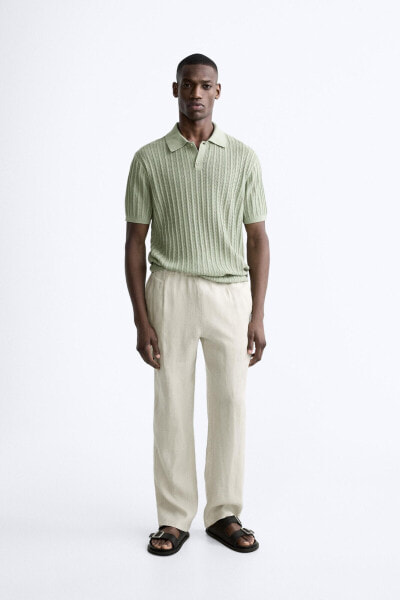 COTTON - LINEN KNIT POLO SHIRT