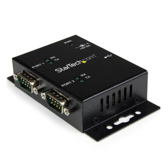 Адаптер USB к последовательному порту StarTech.com 2-портовый промышленный для монтажа на стену с DIN-рейками - USB 2.0 Type-B - Serial - черный - стальной - с индикацией - CE - FCC - TAA - REACH