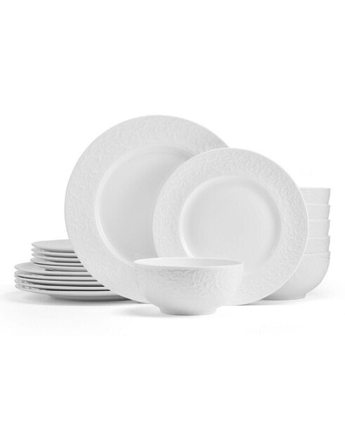 Embossed Parchment Bone China 18 Piece Dinnerware Set, Service for 6