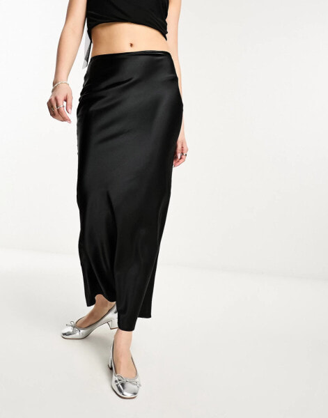 COLLUSION low rise satin maxi skirt in black