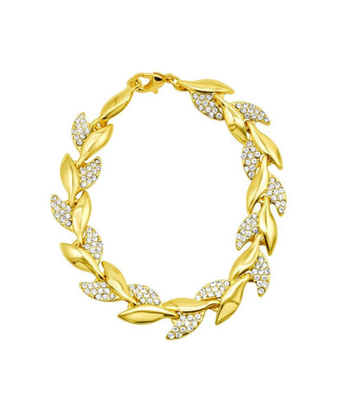 14K Gold-Plated Crystal Leaf Bracelet
