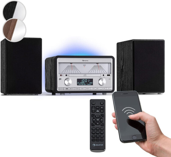 Музыкальный центр auna DAB Radio CD Player домашний, радио FM/DAB/DAB+ с Bluetooth и AUX, съемный микро-динамик 25W, ЖК-дисплей, пульт ДУ, MP3, USB, стриминг музыки, сетевое радио DAB.