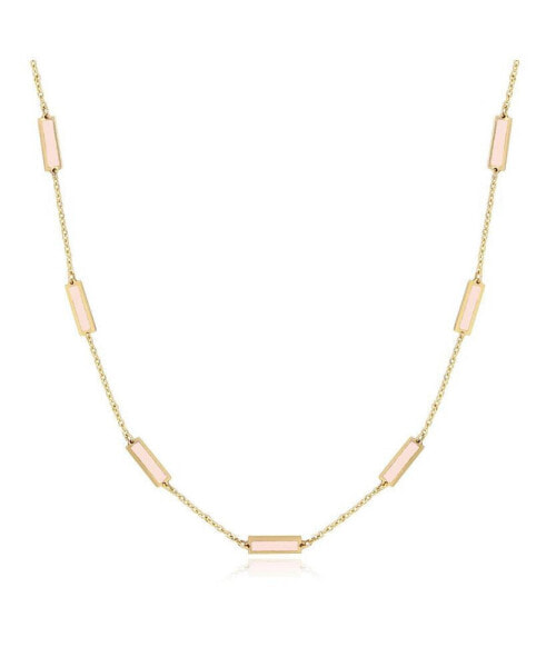 Pink Pearl Bar Chain Necklace 14K Gold