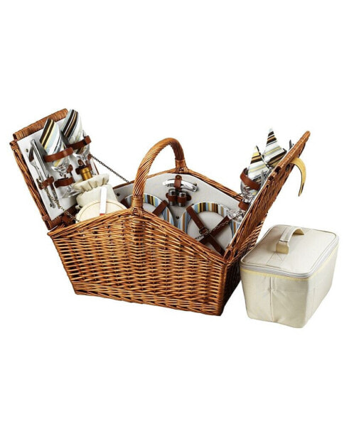 Huntsman English-Style Willow Picnic Basket with Service for 4