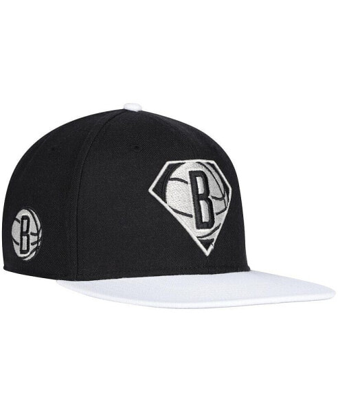 Men's '47 Black, White Brooklyn Nets 75Th Anniversary Carat Captain Snapback Hat