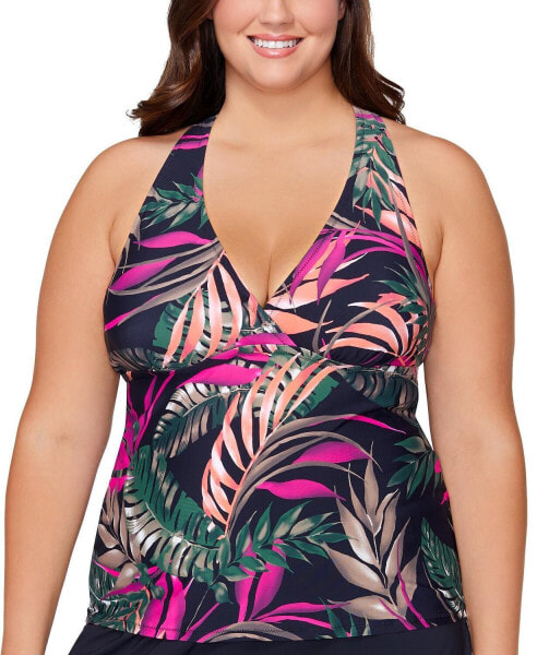 Island Escape 281912 Plus Size Printed Underwire Tankini Top Swimsuit, Size 22W