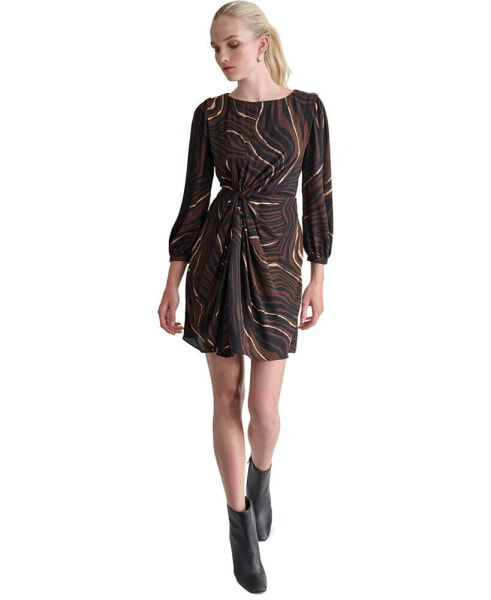 Women's Twist-Front Long-Sleeve Fit & Flare Dress