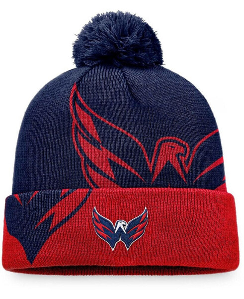 Men's Navy, Red Washington Capitals Block Party Cuffed Knit Hat with Pom