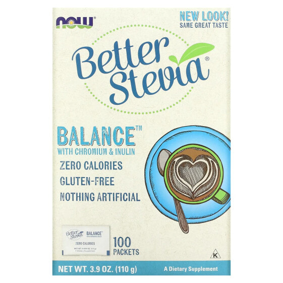 NOW Foods, Better Stevia, Balance, с хромом и инулином, 100 пакетиков по 1,1 г