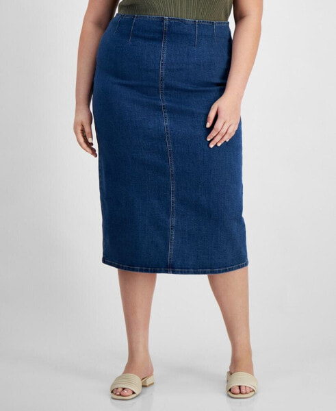 Trendy Plus Size Denim Midi Skirt, Created for Macy's