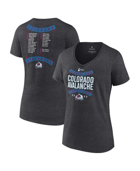 Women's Heathered Charcoal Colorado Avalanche 2022 Stanley Cup Champions Roster V-Neck T-shirt