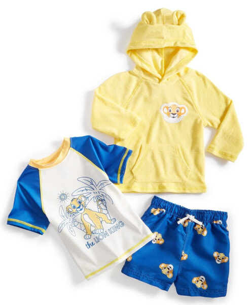 Baby The Lion King 3-Pc. Printed Swim T-Shirt, Swim Trunks & Hooded Swim Cover-Up Set