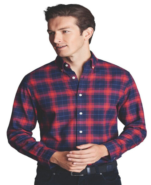 Men's Slim Fit Button-Down Collar Brushed Flannel Check Shirt