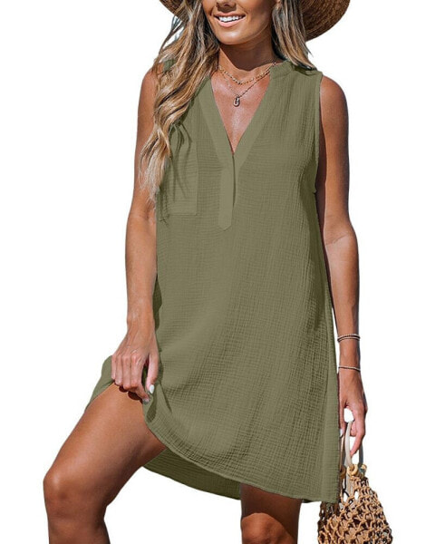 Women's Chartreuse Sleeveless V-Neck Mini Beach Dress