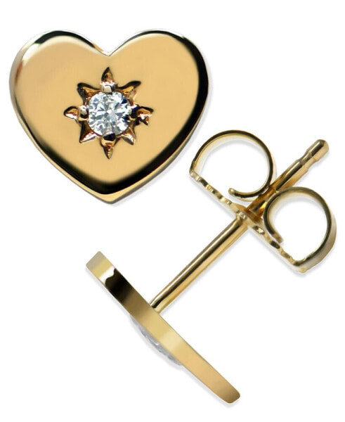 Diamond Accent Heart Stud in 14k Yellow Gold