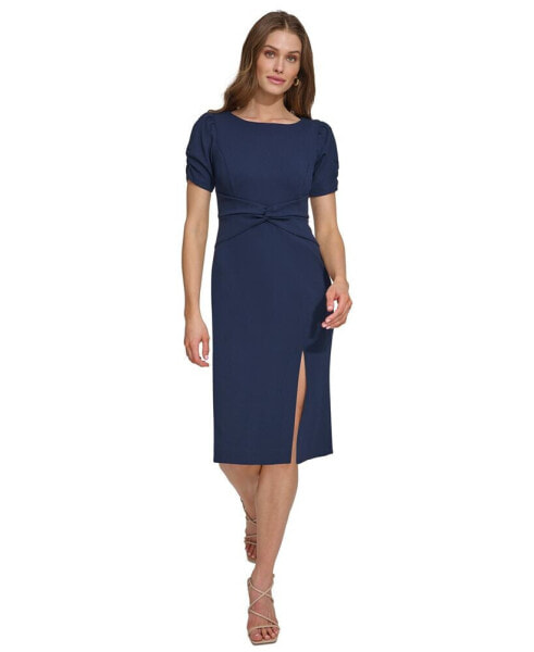 Women's Twisted Waistband Puff-Sleeve Sheath Dress