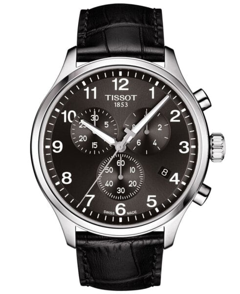 Men's Swiss Chronograph Chrono XL Classic T-Sport Black Leather Strap Watch 45mm