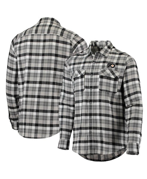 Men's Black and Gray Philadelphia Flyers Ease Plaid Button-Up Long Sleeve Shirt