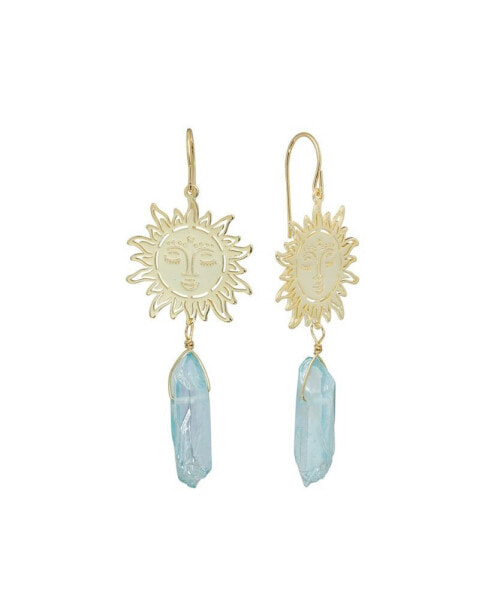 Aurora Borealis or Aqua Quartz 14K Gold Plated Sun Drop Earrings