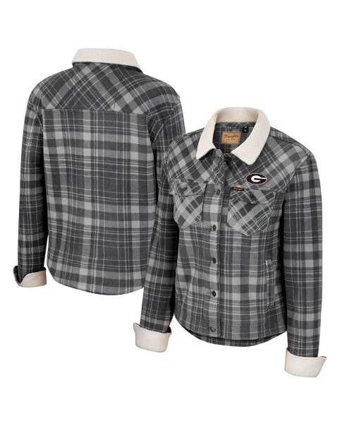 Women's x Wrangler Charcoal Georgia Bulldogs Plaid Polar Fleece Button-Up Jacket