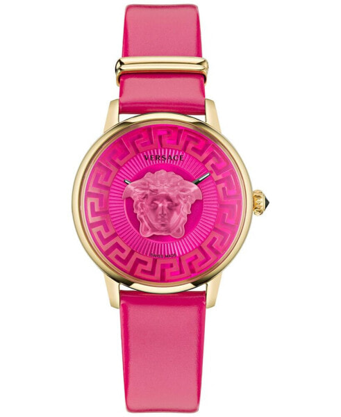 Women's Swiss Medusa Alchemy Pink Leather Strap Watch 38mm