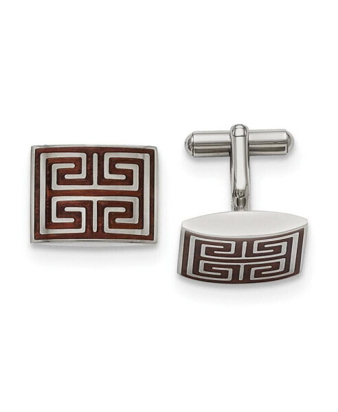 Stainless Steel Polished Koa Wood Inlay Rectangle Cufflinks