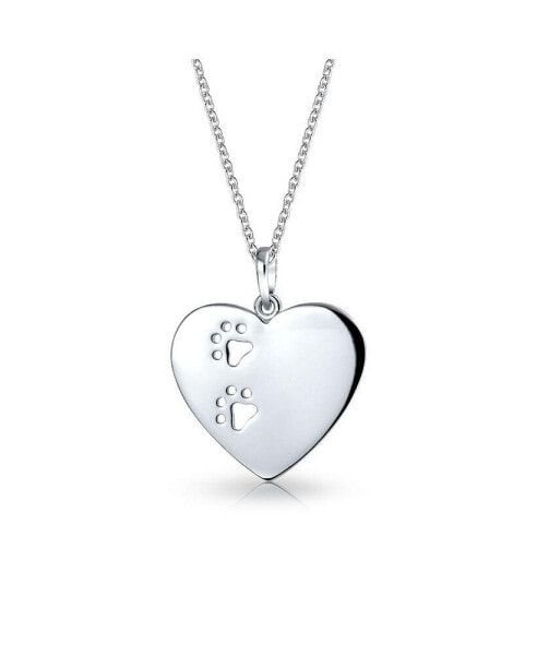 Dog Cat Pet Kitten Puppy Cut Out Paw Print Heart Shape Pendant Necklace For Women For Teen .925 Sterling Silver And Chain