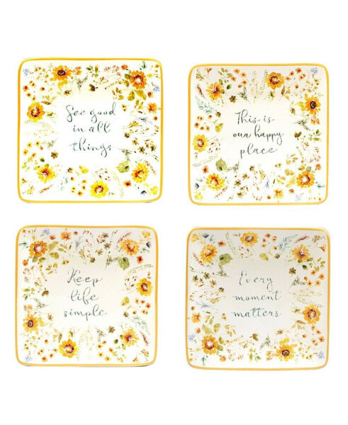 Sunflowers Forever Canape Plates, Set of 4