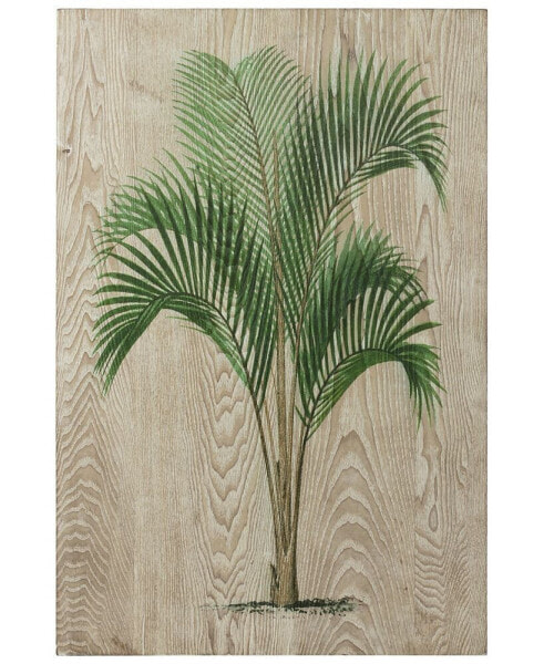 "Coastal Palm I" Fine Giclee Printed Directly on Hand Finished Ash Wood Wall Art, 36" x 24" x 1.5"