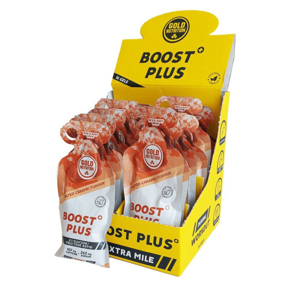 GOLD NUTRITION Boost Plus 40g Salted Caramel Energy Gels Box 16 Units