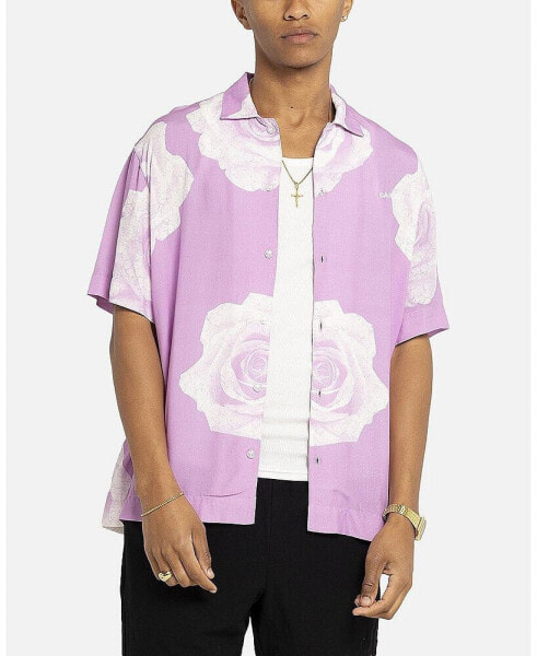 Men's Rose Bunch Button Up Shirt - XXXLarge, Light/Pastel Purple